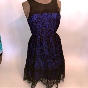 Blue and black lace dress a line